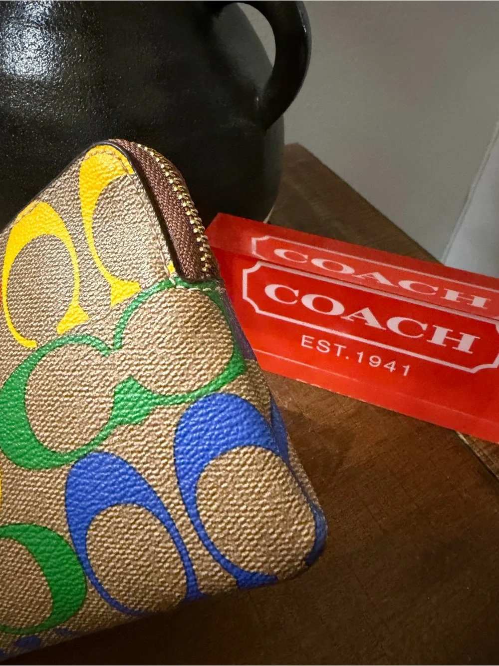 Coach Signature Rainbow Corner Zip Wristlet